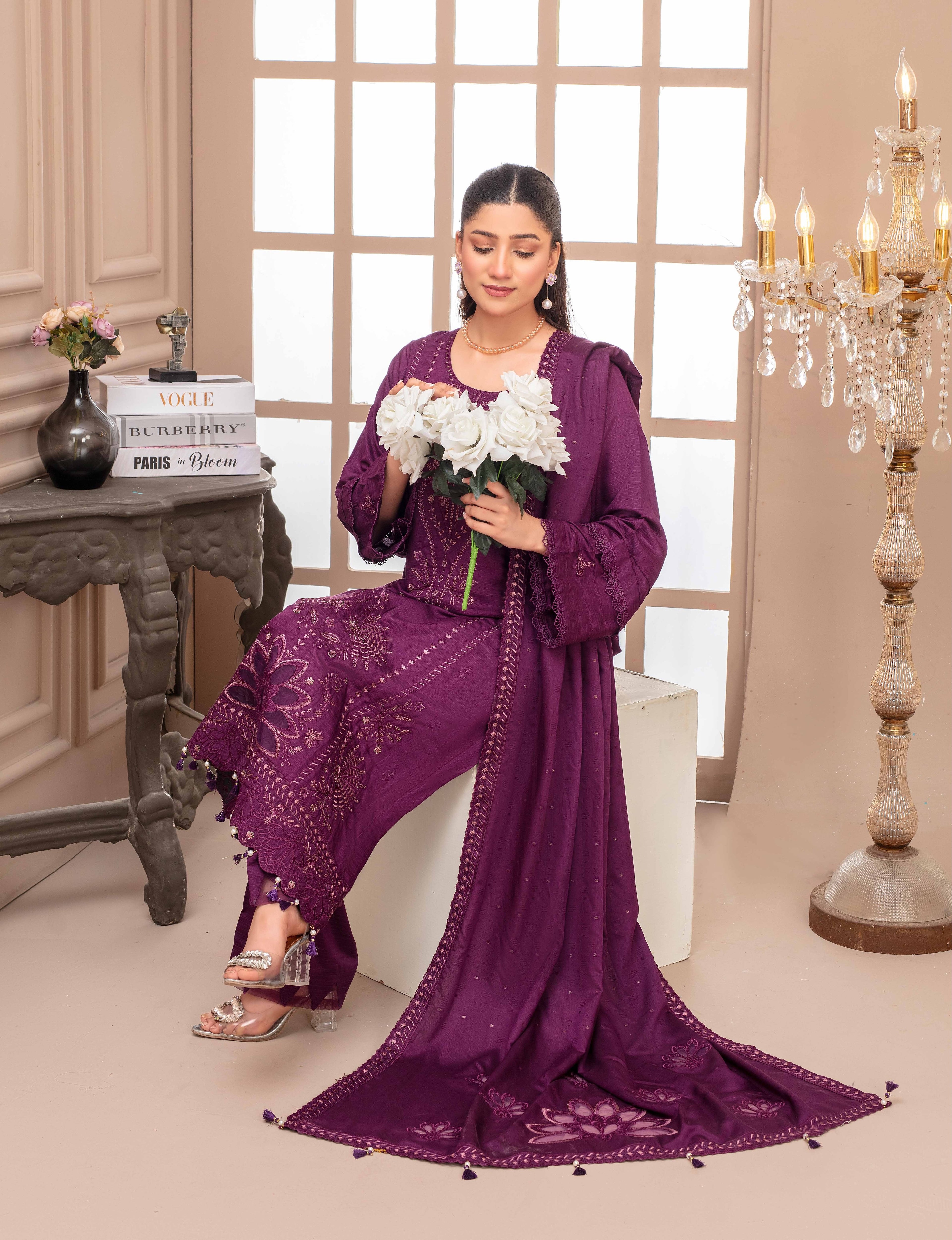 RAKHNA Rainbow – Premium Dyed Stripe Viscose Embroidered 3-Piece Suit