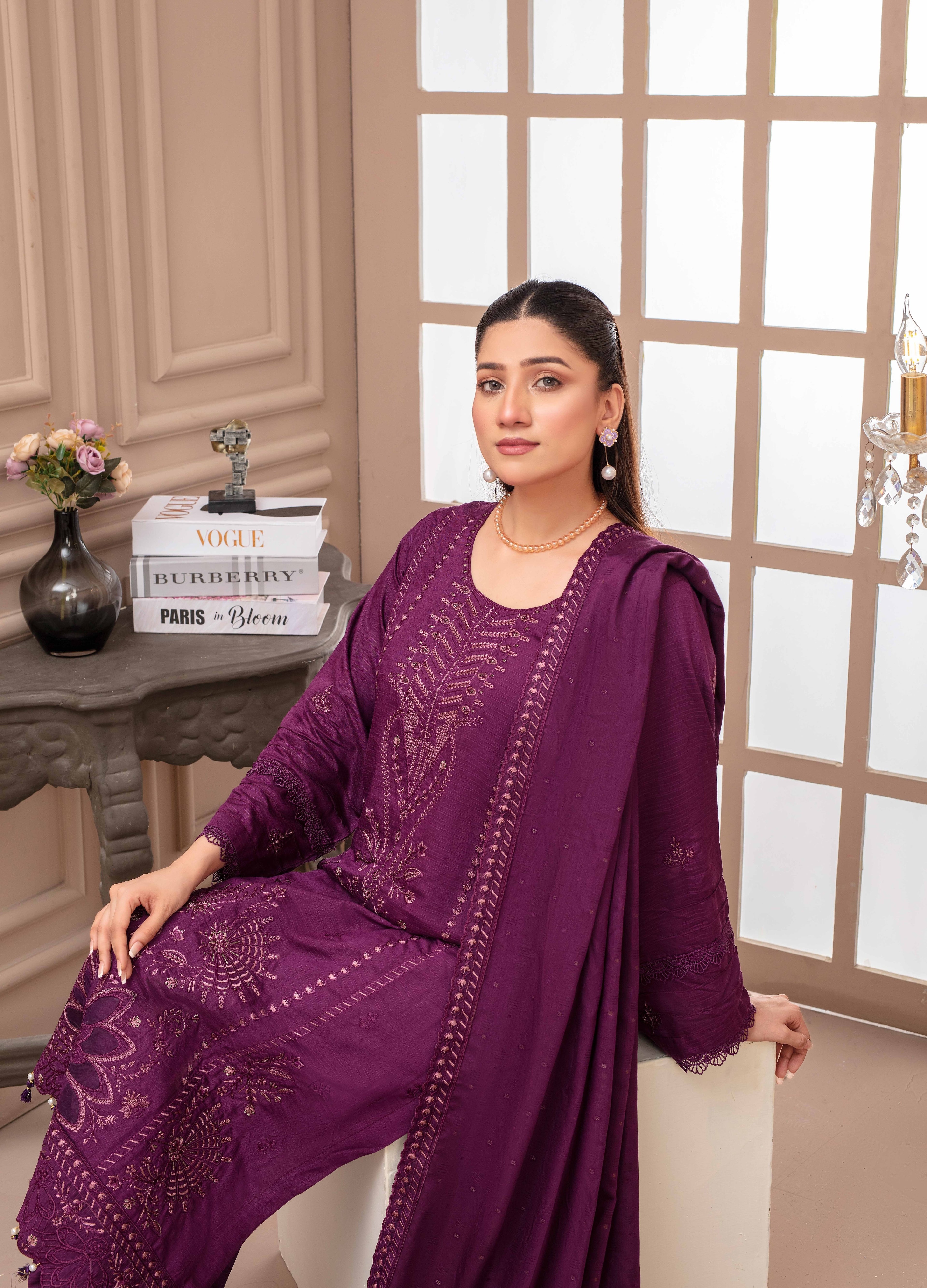 RAKHNA Rainbow – Premium Dyed Stripe Viscose Embroidered 3-Piece Suit