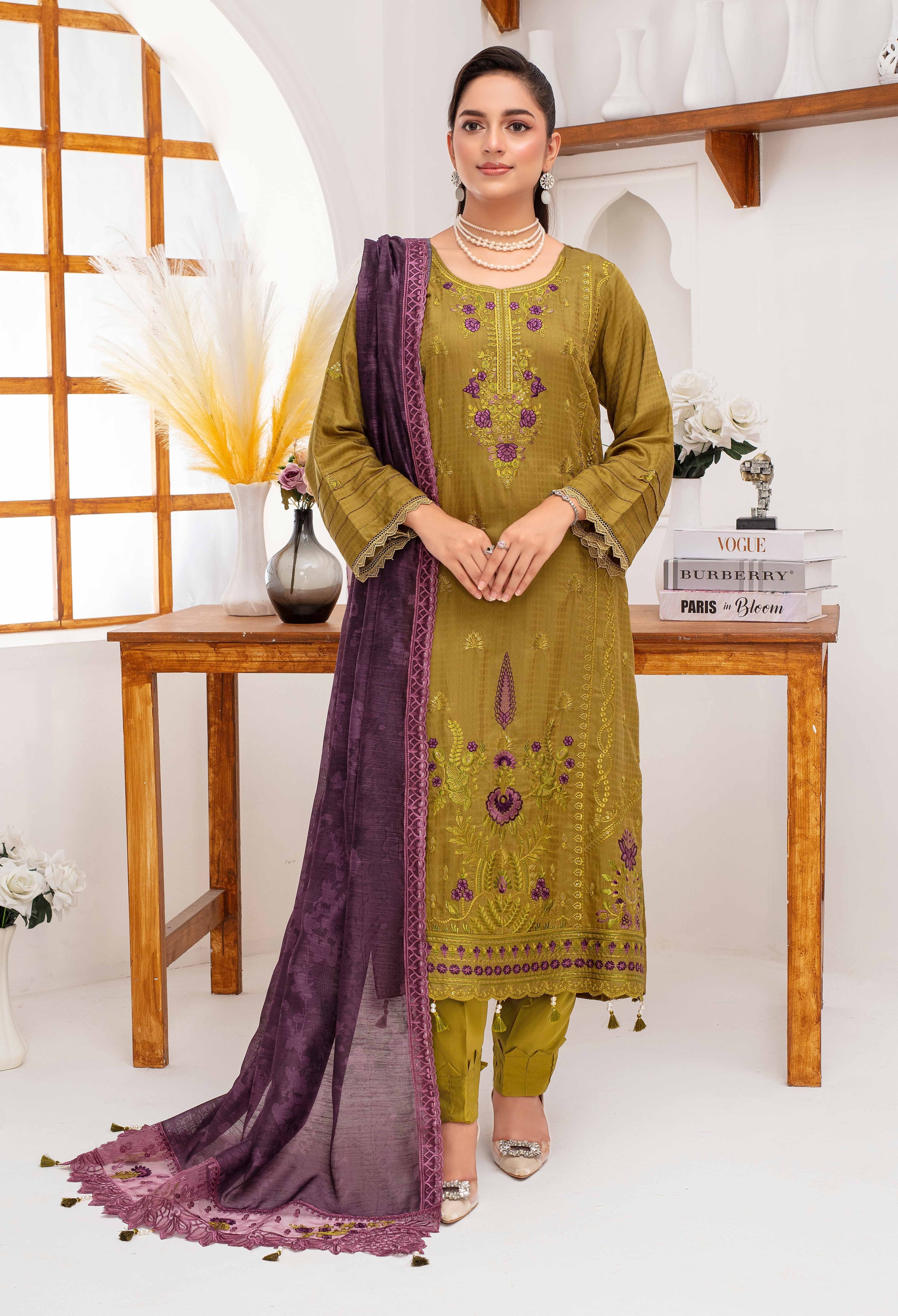 RAKHNA Zamna Exclusive Viscose Embroidered Suit (3-Piece)