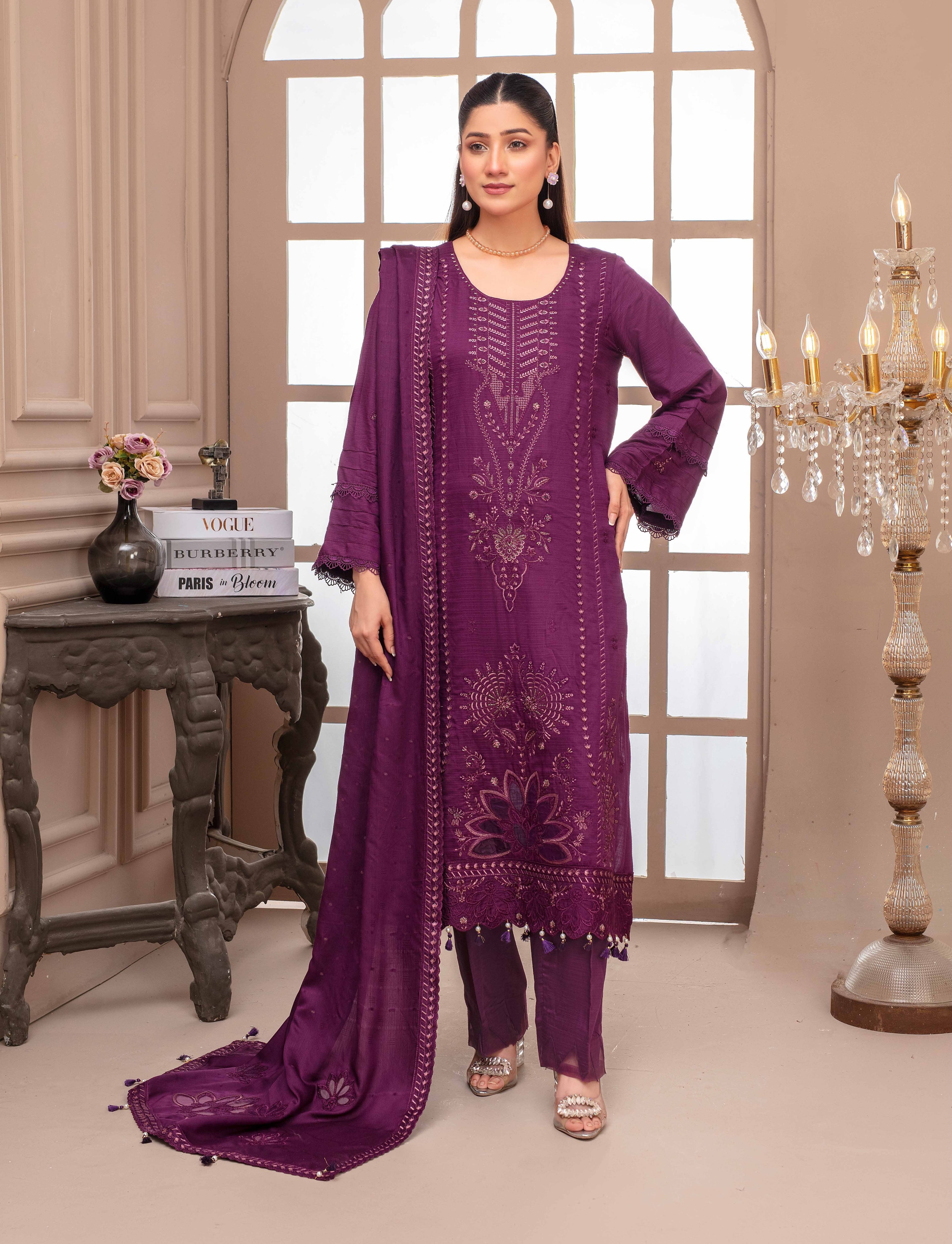 RAKHNA Rainbow – Premium Dyed Stripe Viscose Embroidered 3-Piece Suit