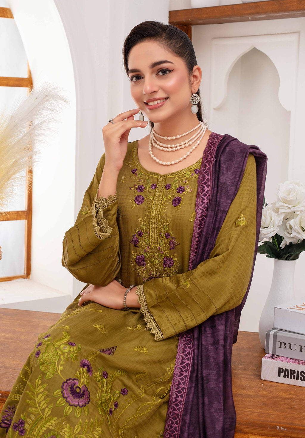 RAKHNA Zamna Exclusive Viscose Embroidered Suit (3-Piece)