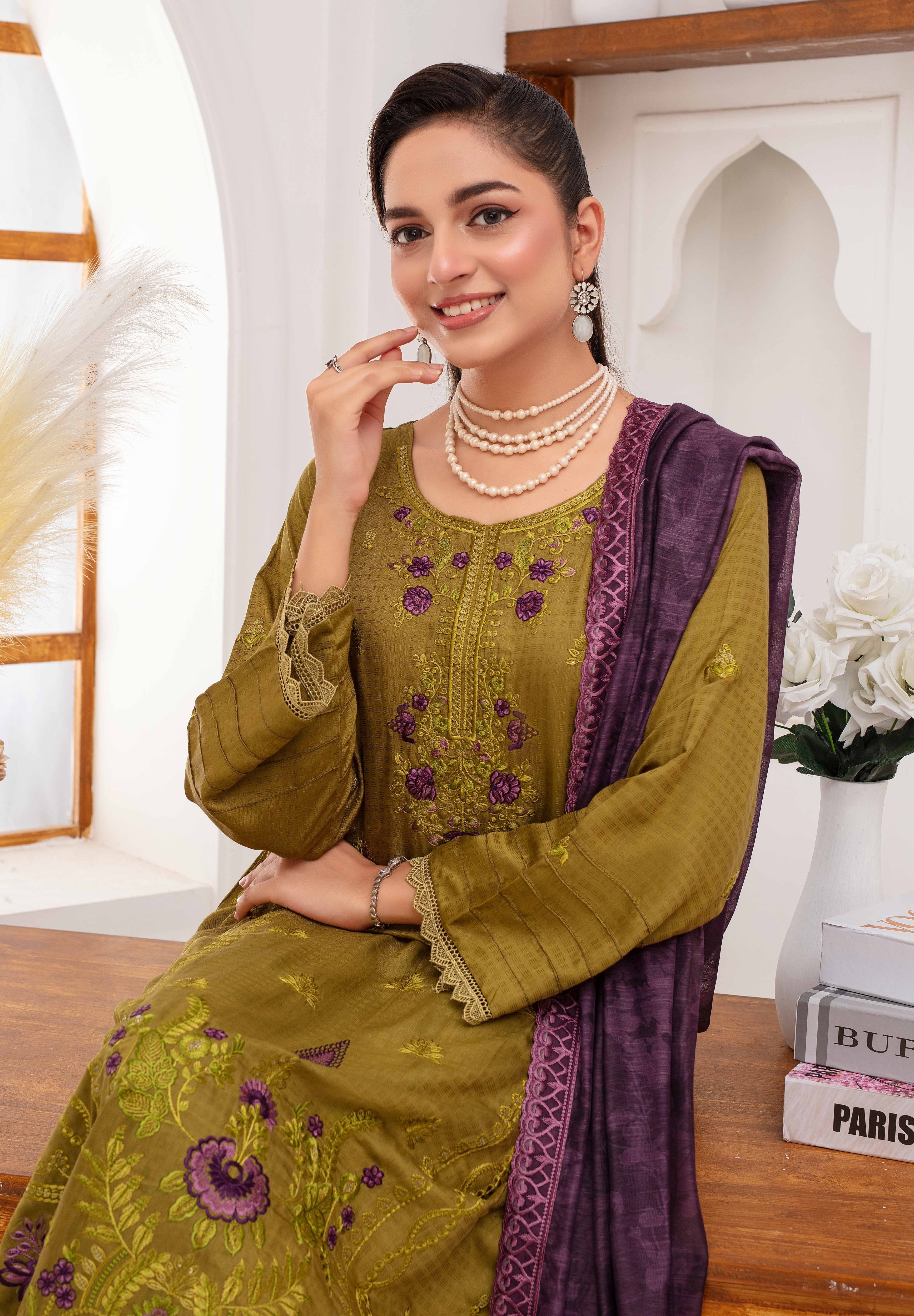 RAKHNA Zamna Exclusive Viscose Embroidered Suit (3-Piece)
