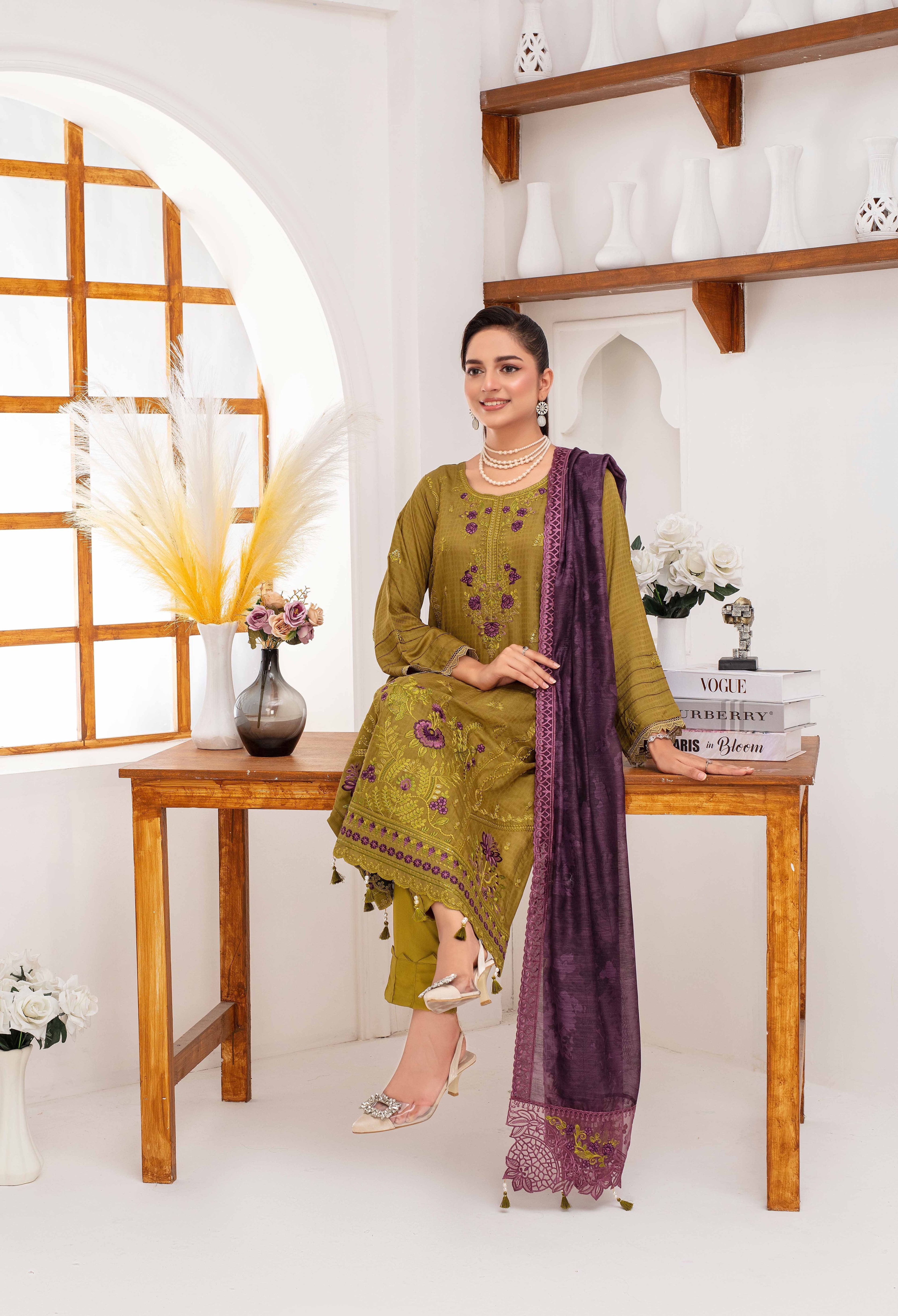 RAKHNA Zamna Exclusive Viscose Embroidered Suit (3-Piece)
