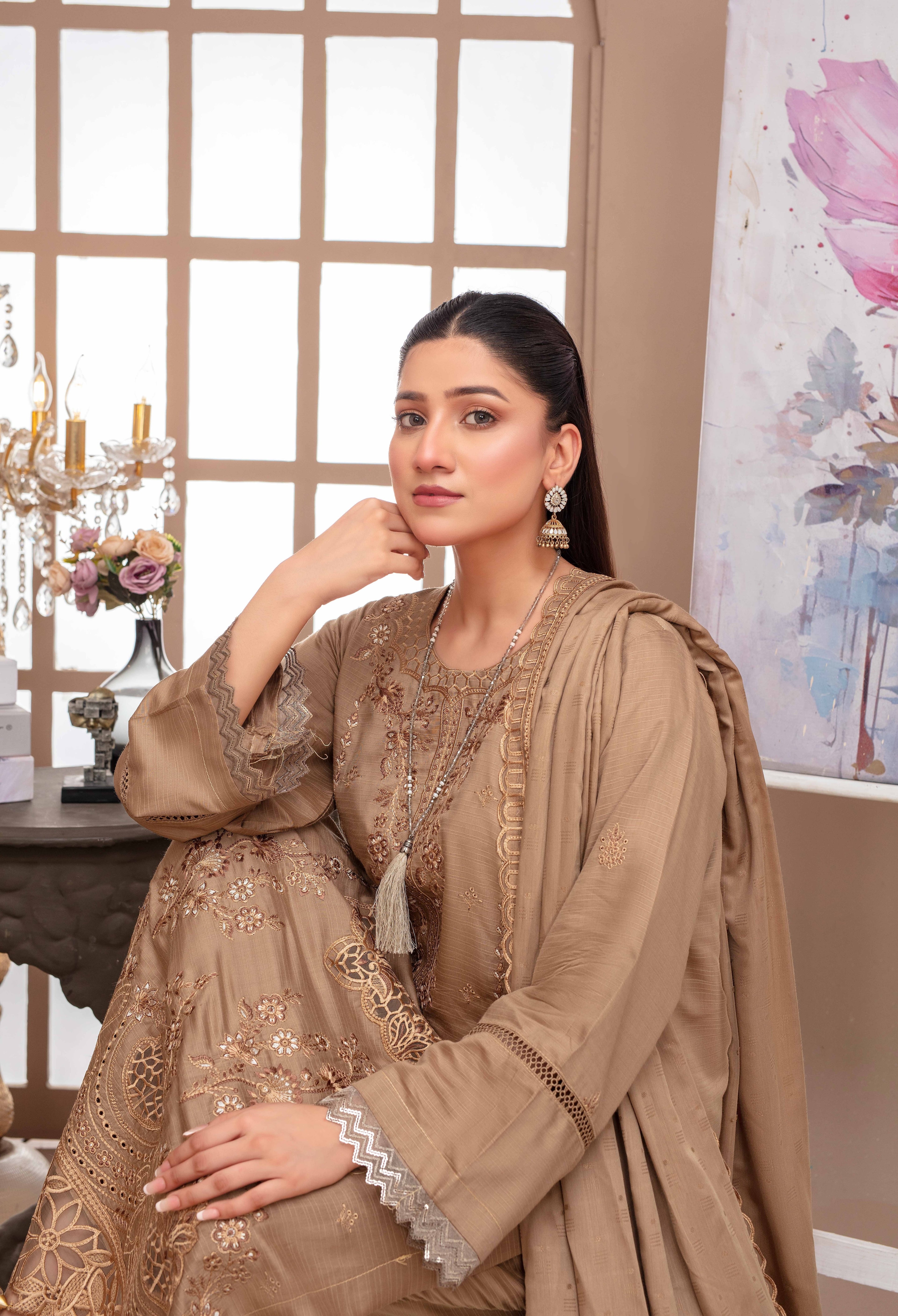 RAKHNA Rainbow – Premium Dyed Stripe Viscose Embroidered 3-Piece Suit