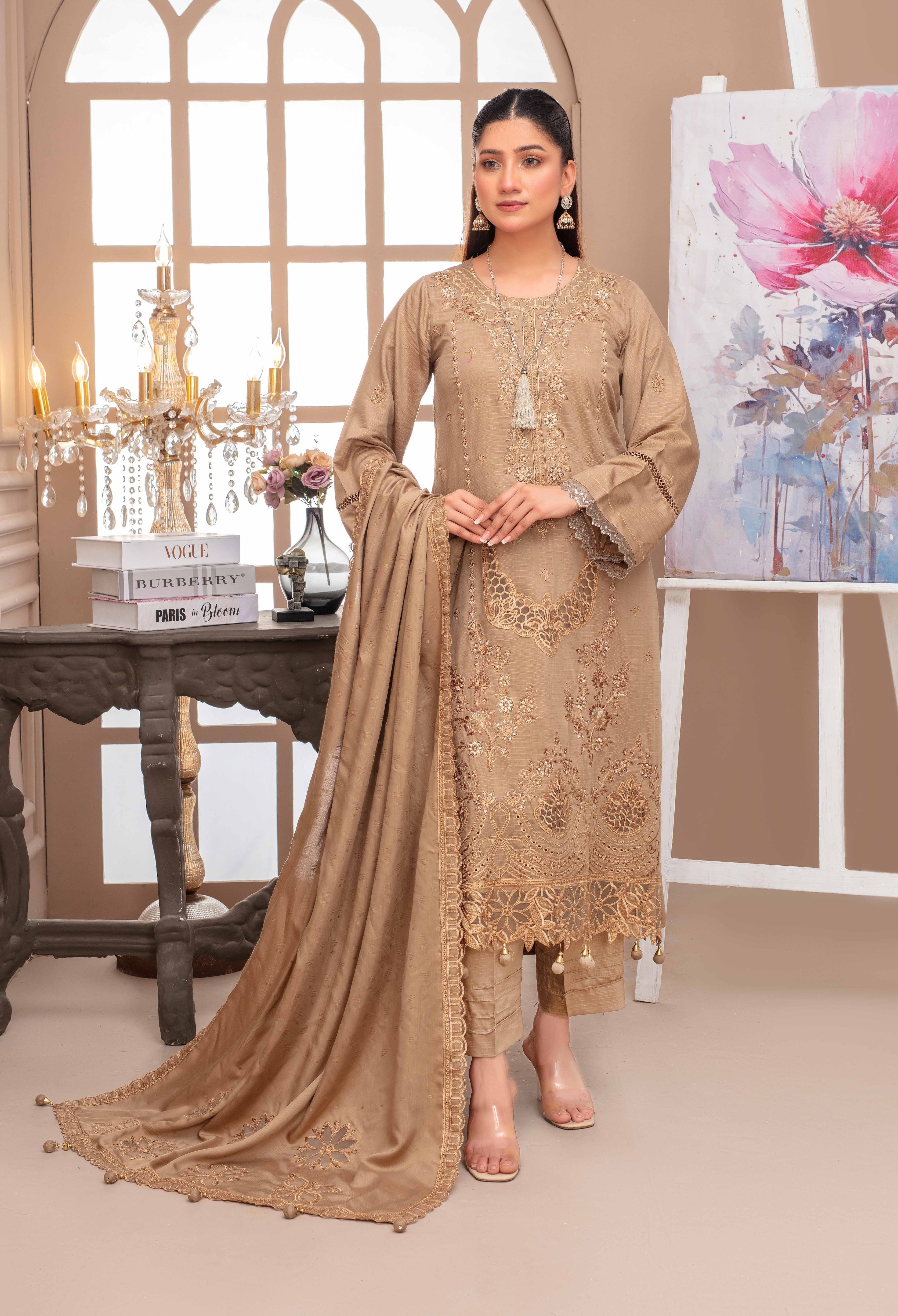 RAKHNA Rainbow – Premium Dyed Stripe Viscose Embroidered 3-Piece Suit