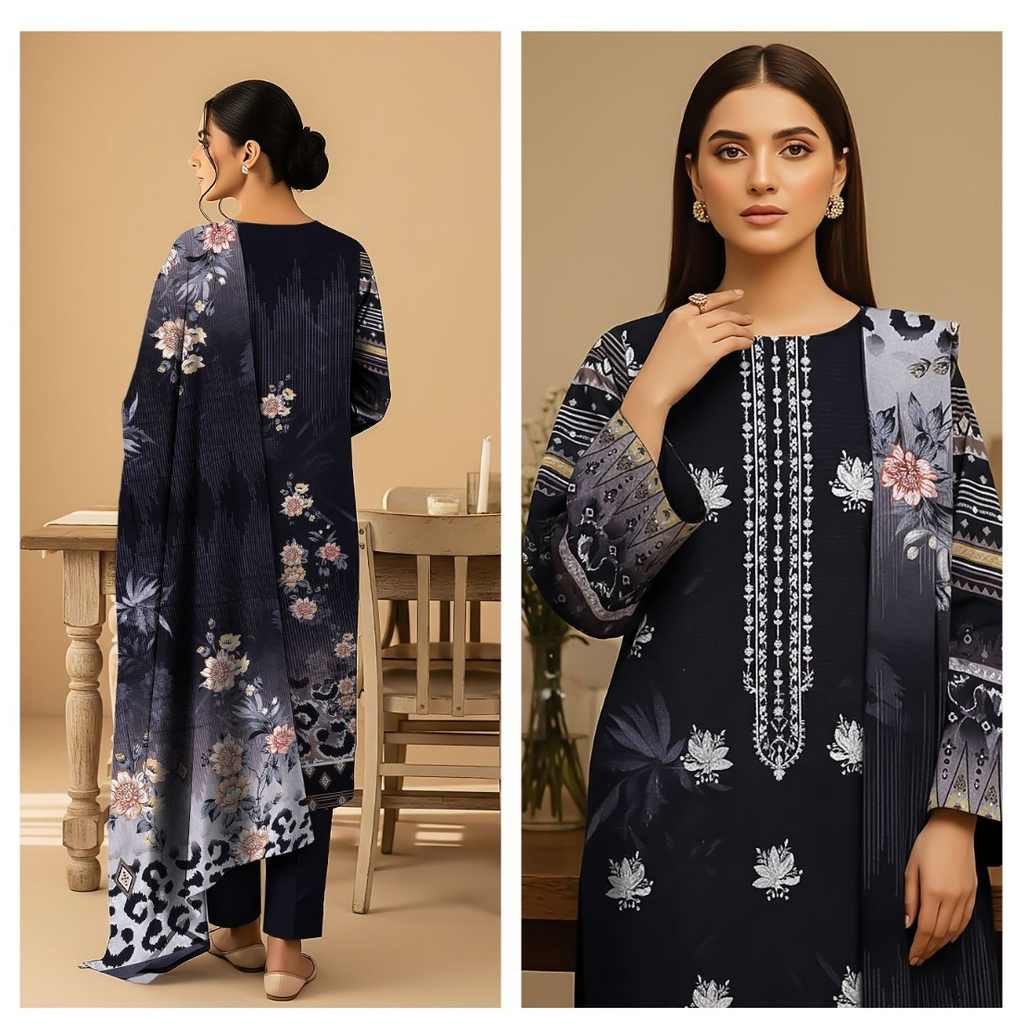 Premium Doriya Viscose 3PC Unstitched Suit – Digital Printed & Embroidered