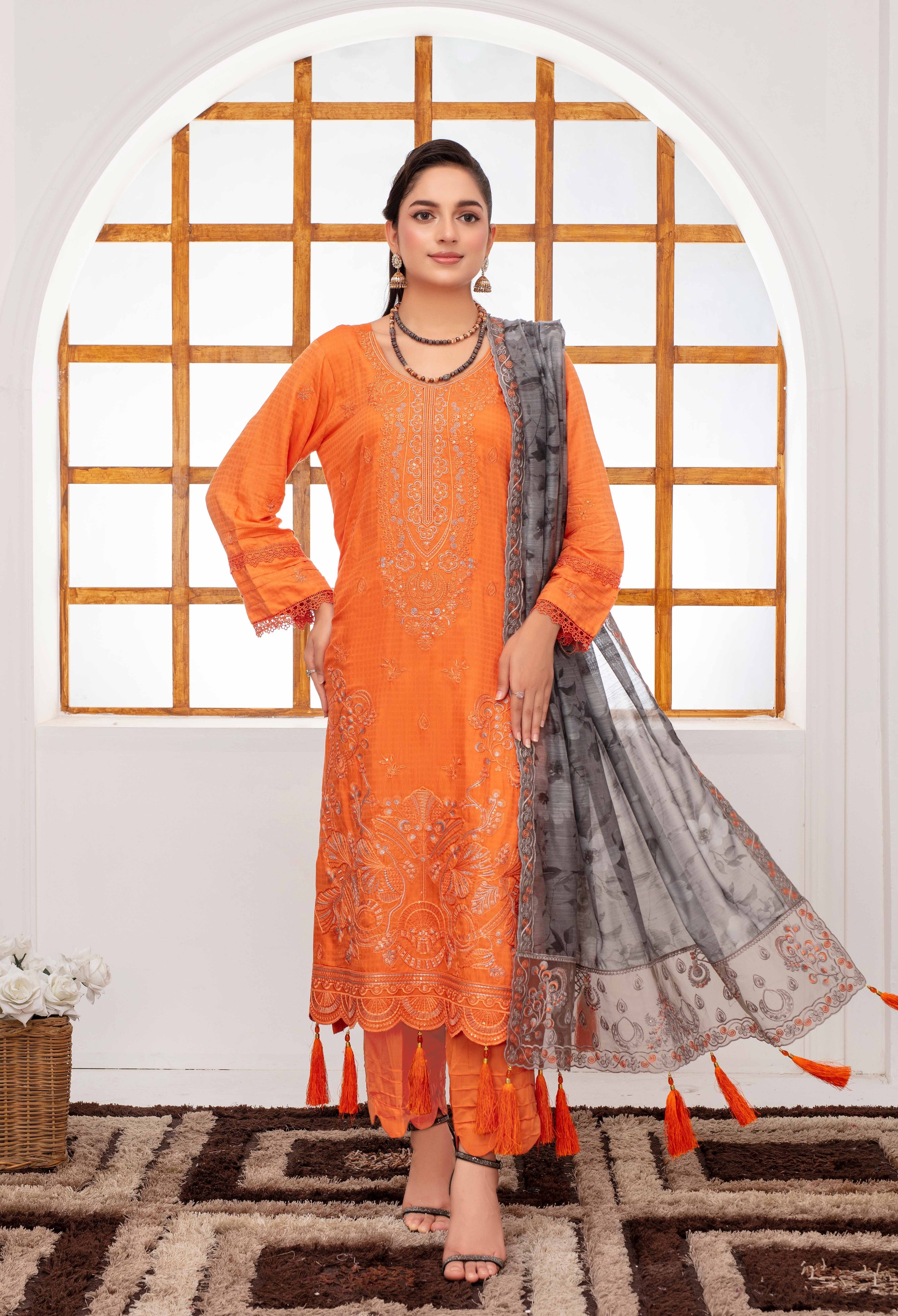 RAKHNA Zamna Exclusive Viscose Embroidered Suit (3-Piece)