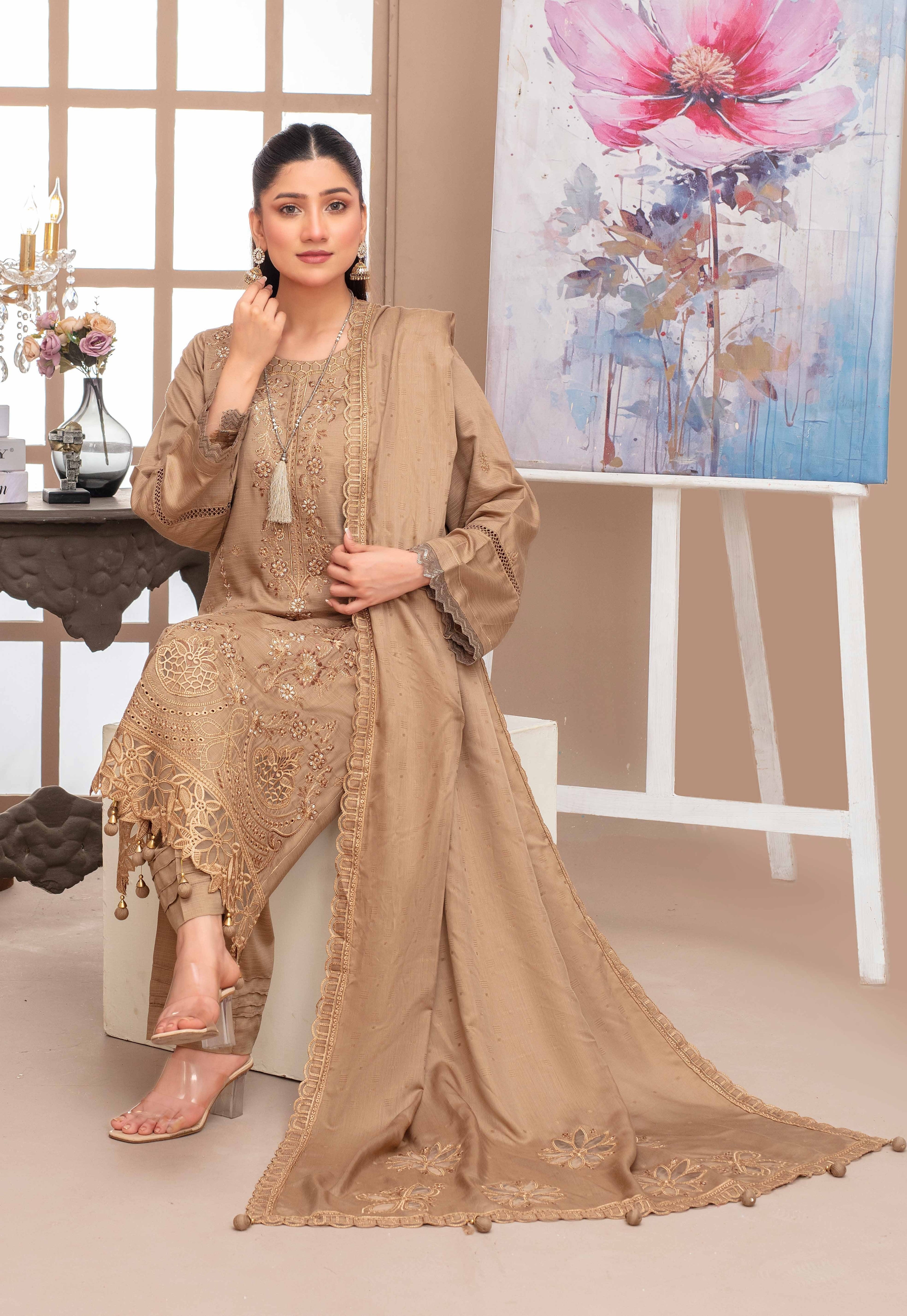 RAKHNA Rainbow – Premium Dyed Stripe Viscose Embroidered 3-Piece Suit