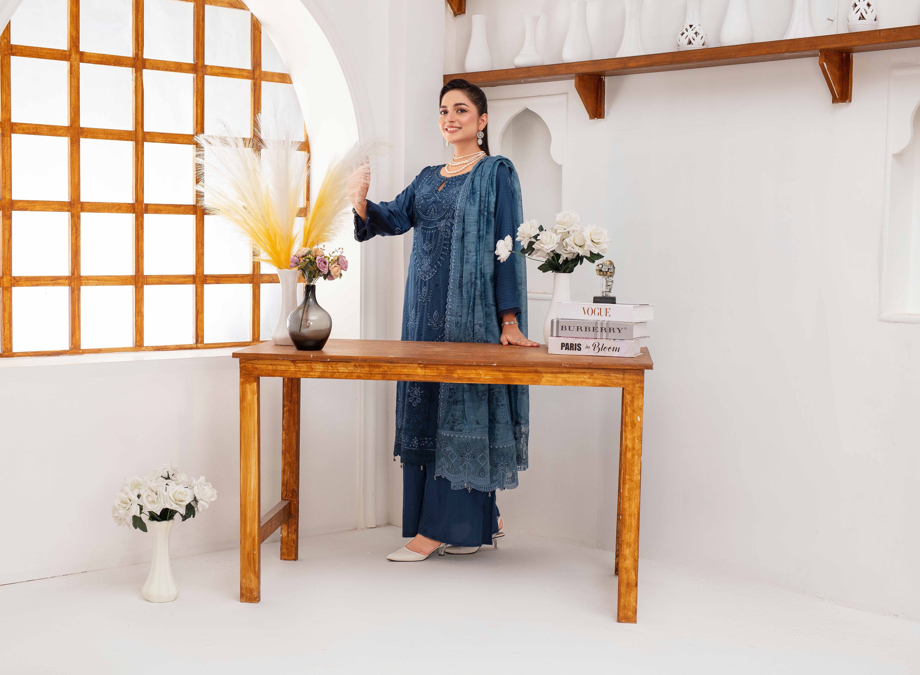 RAKHNA Zamna Exclusive Viscose Embroidered Suit (3-Piece)