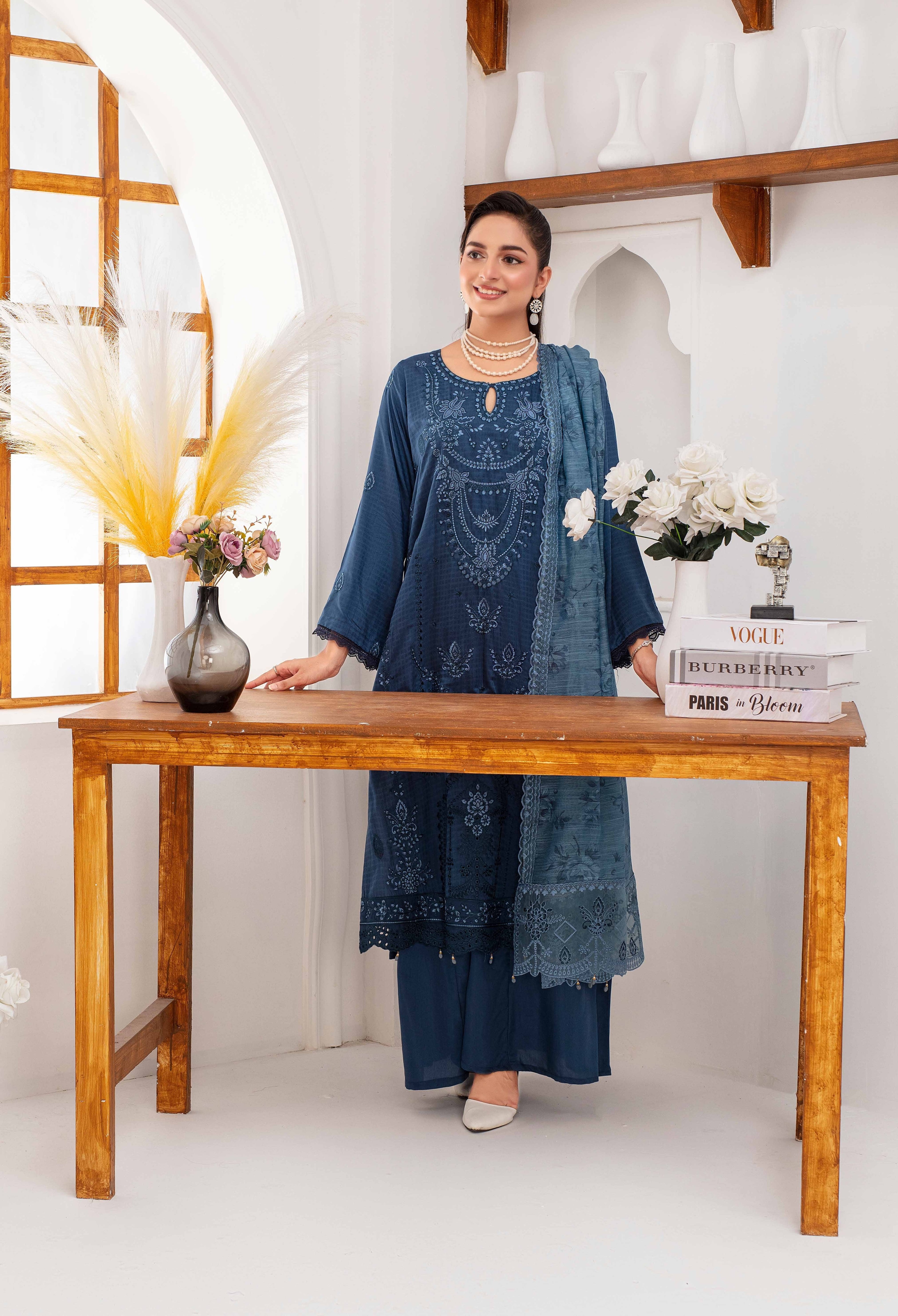 RAKHNA Zamna Exclusive Viscose Embroidered Suit (3-Piece)