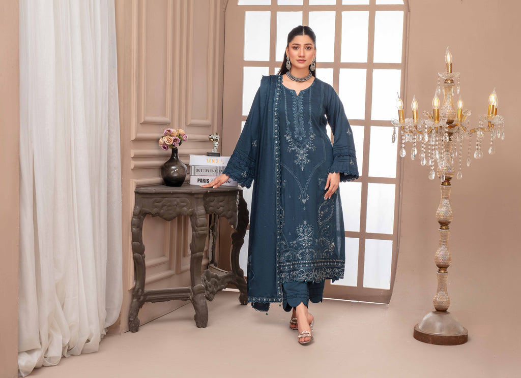 RAKHNA Rainbow – Premium Dyed Stripe Viscose Embroidered 3-Piece Suit