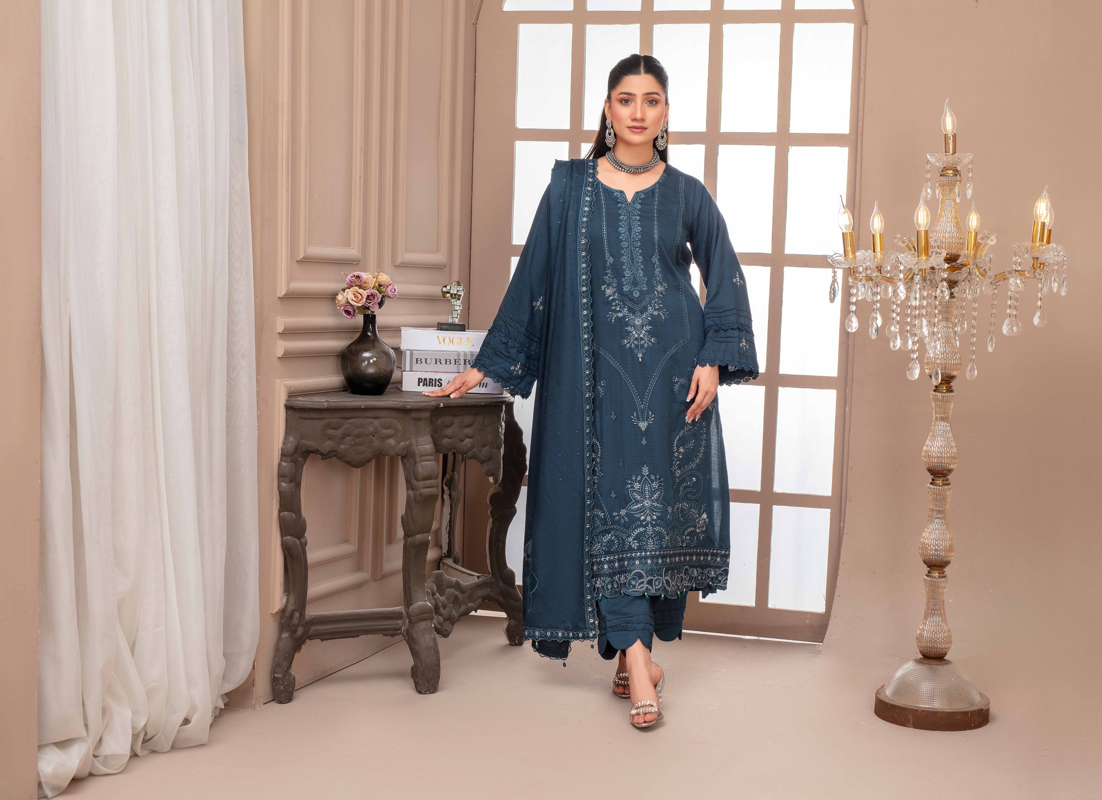 RAKHNA Rainbow – Premium Dyed Stripe Viscose Embroidered 3-Piece Suit