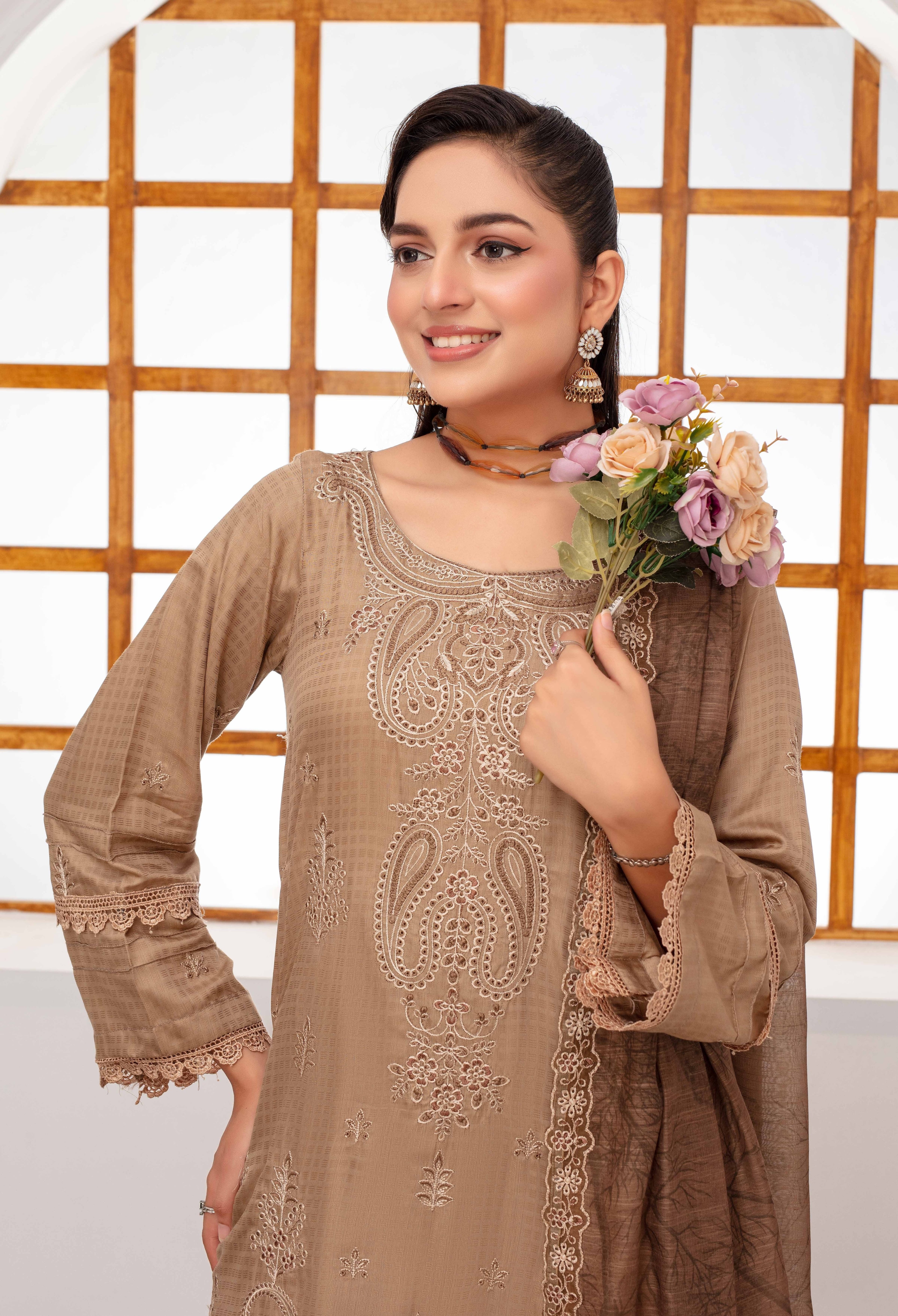 RAKHNA Zamna Exclusive Viscose Embroidered Suit (3-Piece)