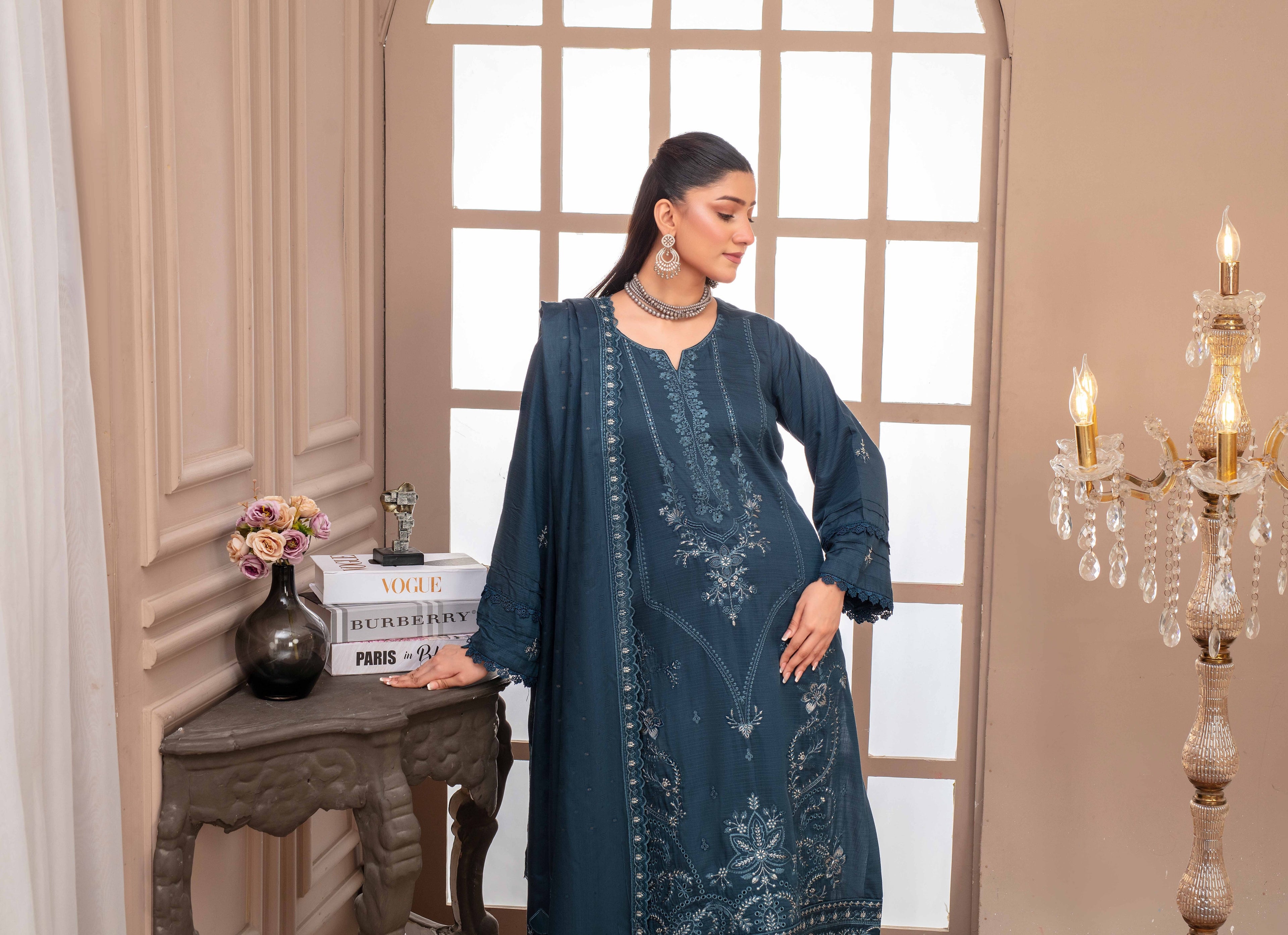 RAKHNA Rainbow – Premium Dyed Stripe Viscose Embroidered 3-Piece Suit