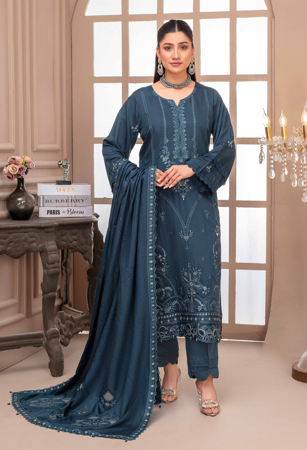 RAKHNA Rainbow – Premium Dyed Stripe Viscose Embroidered 3-Piece Suit