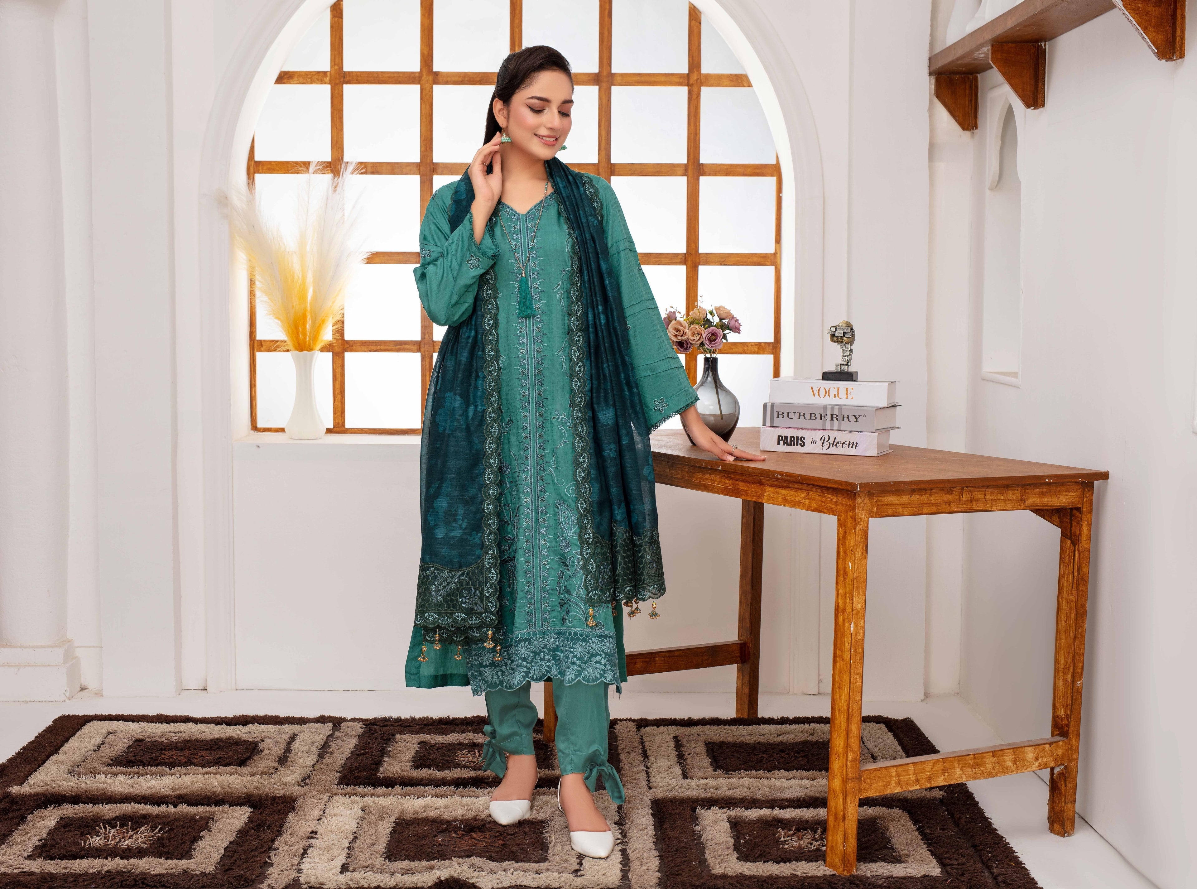 RAKHNA Zamna Exclusive Viscose Embroidered Suit (3-Piece)