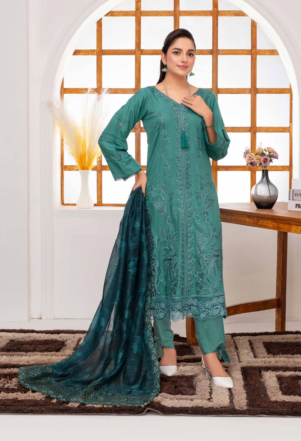 RAKHNA Zamna Exclusive Viscose Embroidered Suit (3-Piece)