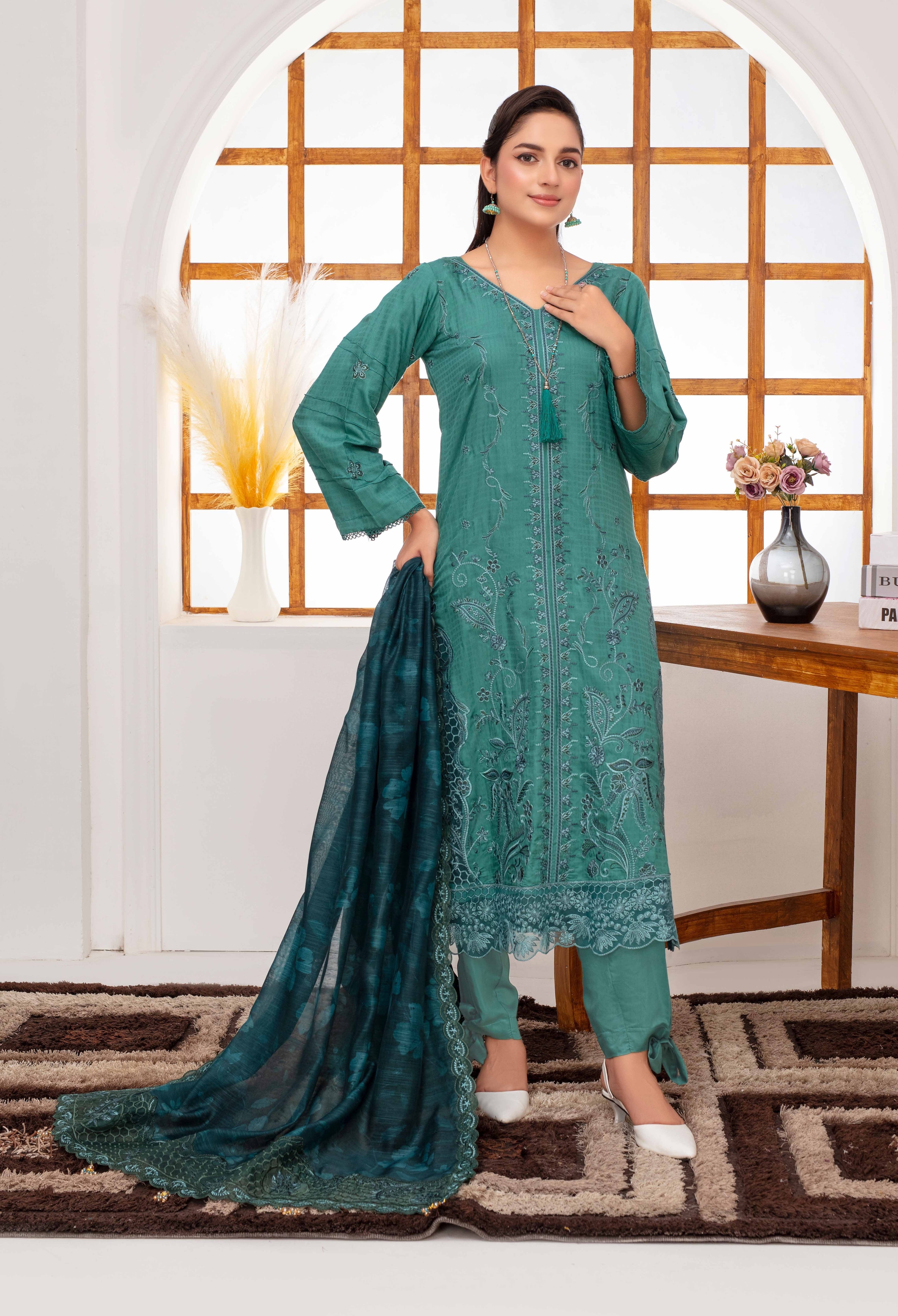 RAKHNA Zamna Exclusive Viscose Embroidered Suit (3-Piece)