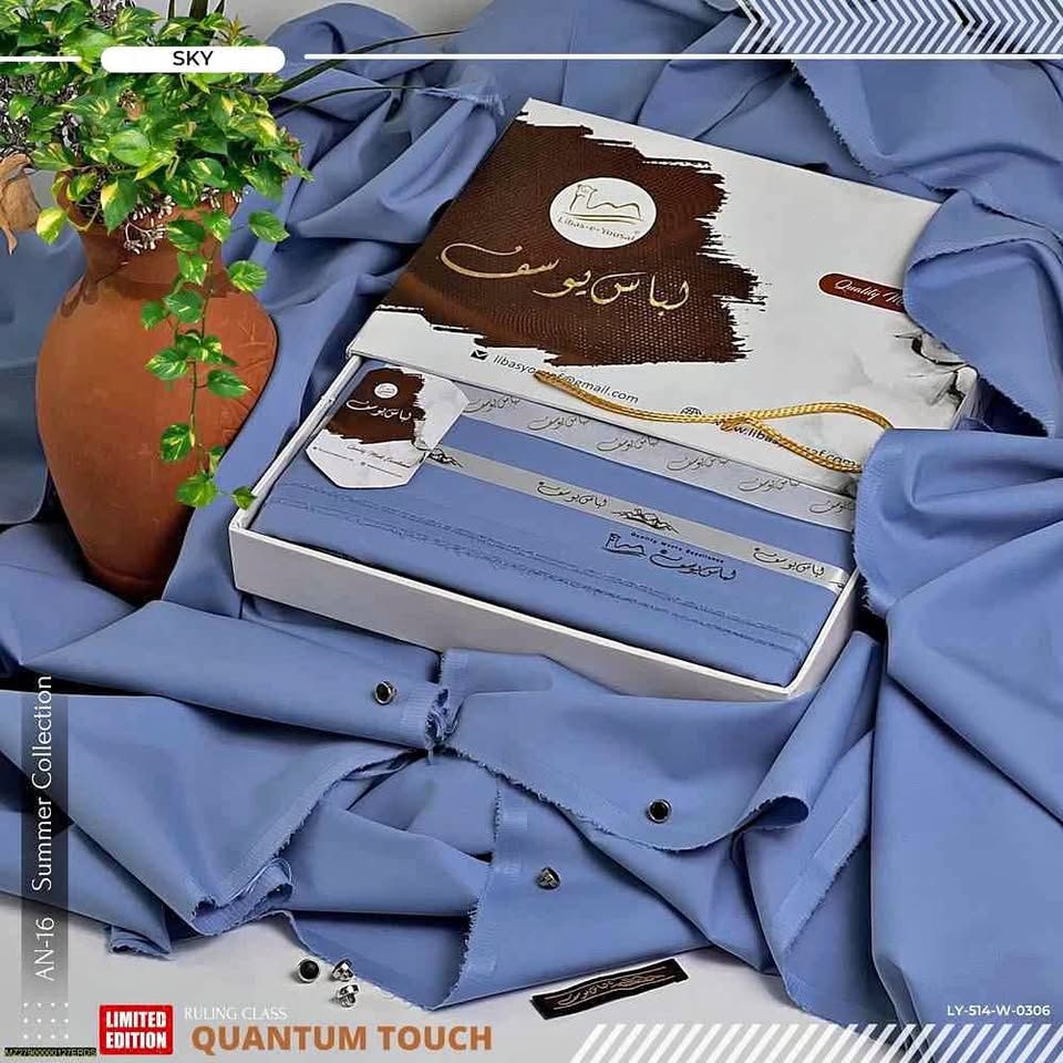 Ilays Yousuf Sky Blue Wash & Wear Suit – 4 Meter Summer Collection | Quantum Touch Limited Edition