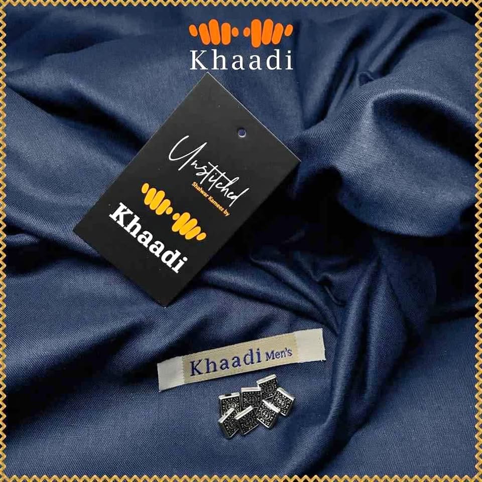 Khaadi Men’s Wash & Wear Summer Suit – 4 Meter Unstitched Fabric with Buttons & Brand Tag
