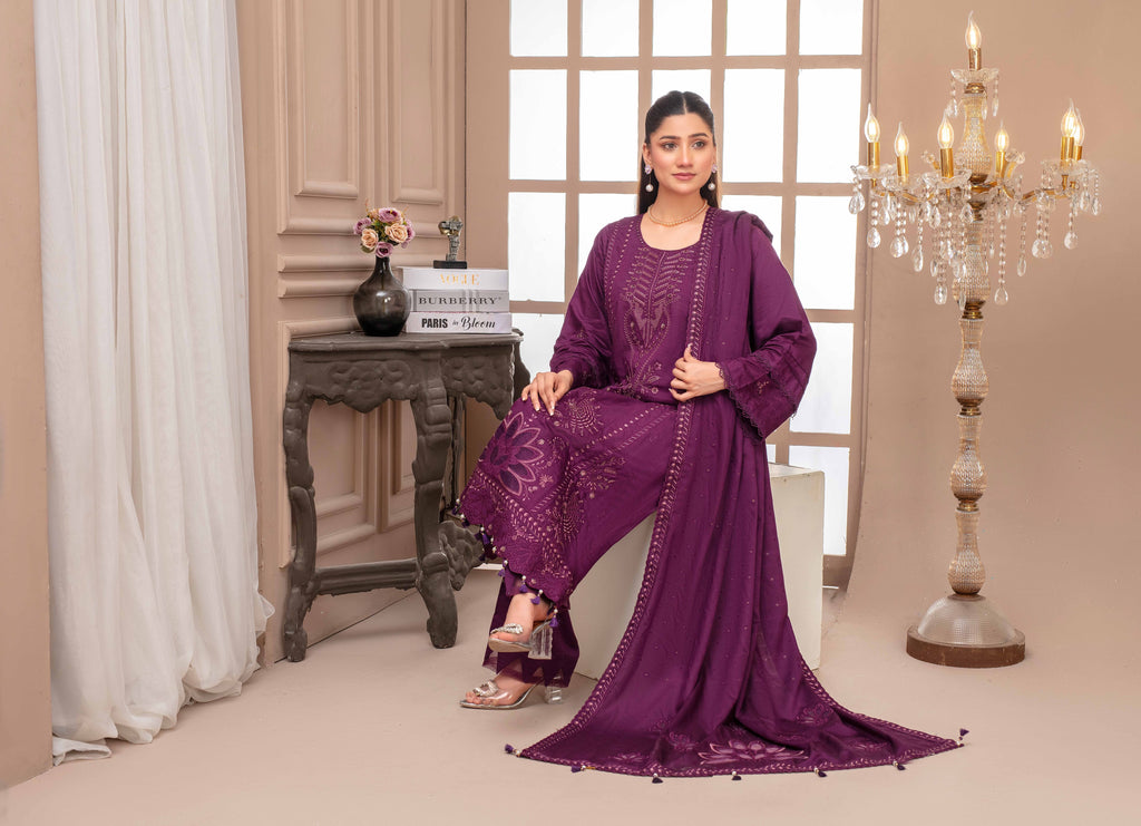 RAKHNA Rainbow – Premium Dyed Stripe Viscose Embroidered 3-Piece Suit