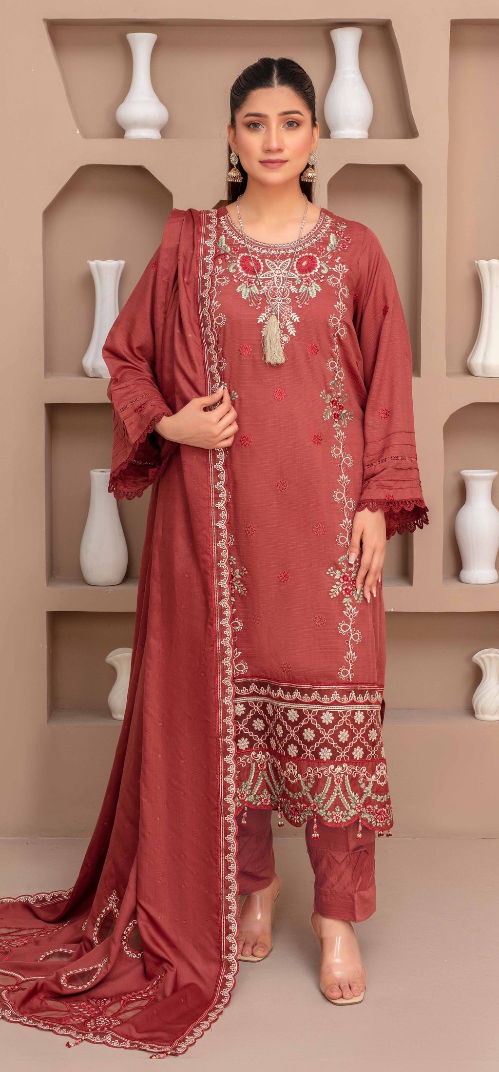 RAKHNA Rainbow – Premium Dyed Stripe Viscose Embroidered 3-Piece Suit