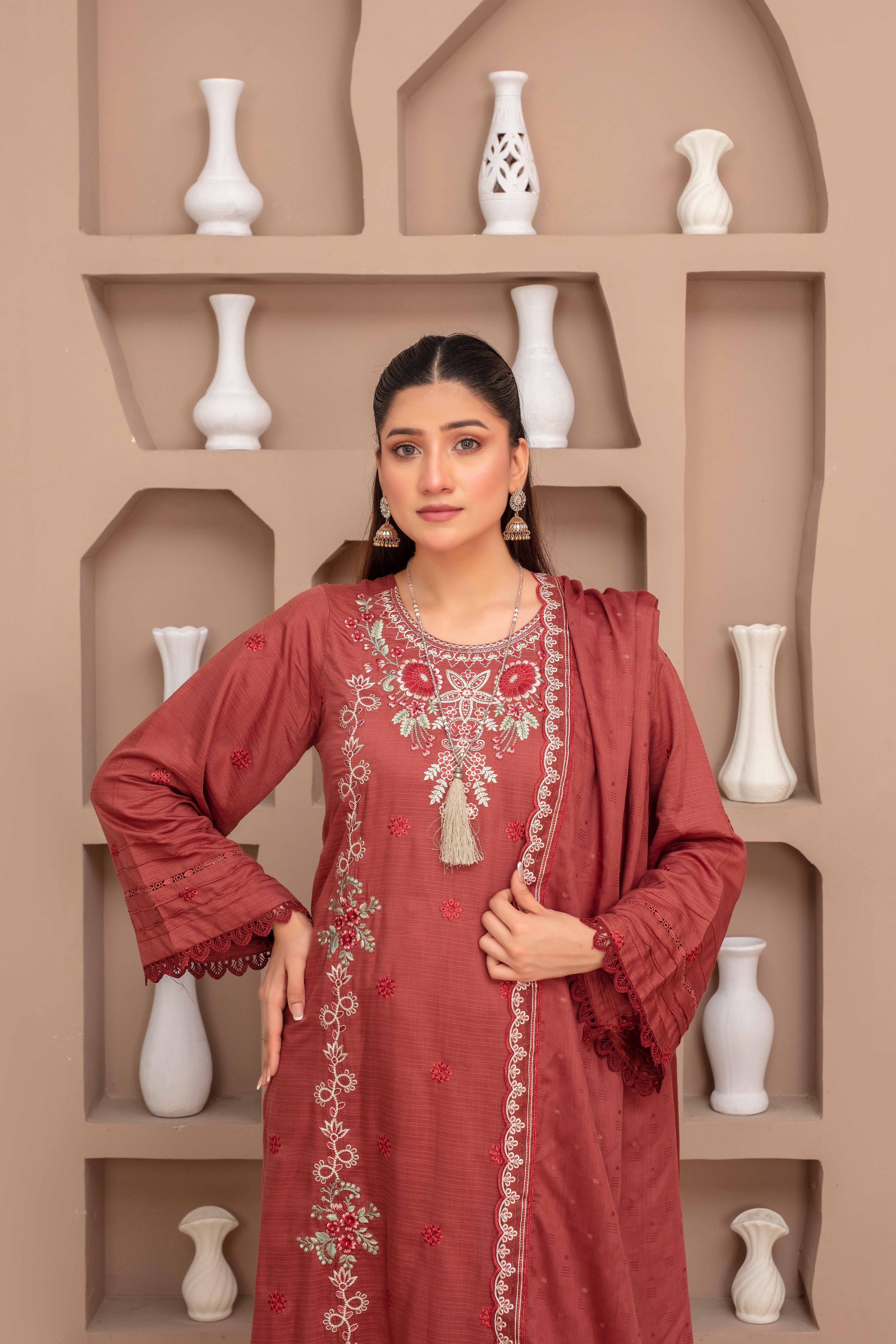 RAKHNA Rainbow – Premium Dyed Stripe Viscose Embroidered 3-Piece Suit