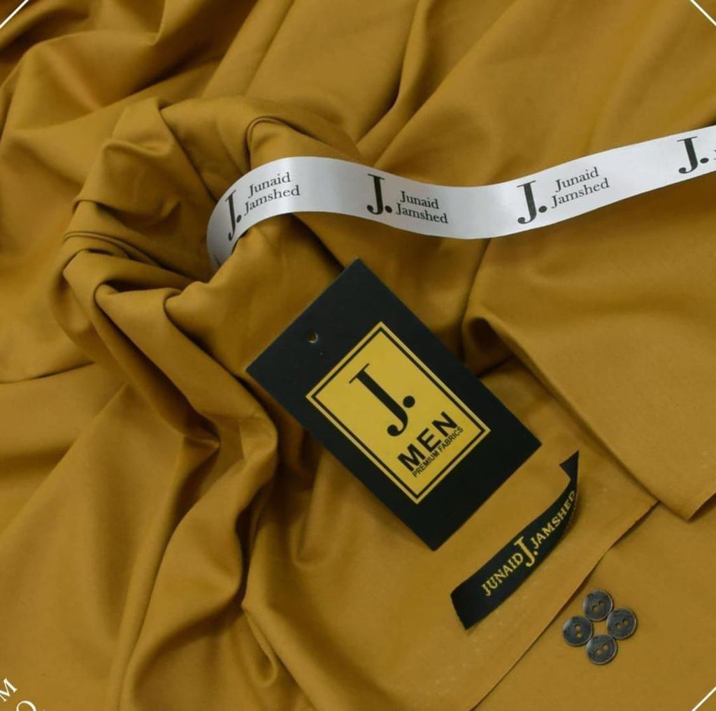 Junaid Jamshed Wash & Wear Mustard Suit Fabric for Men – Premium Quality