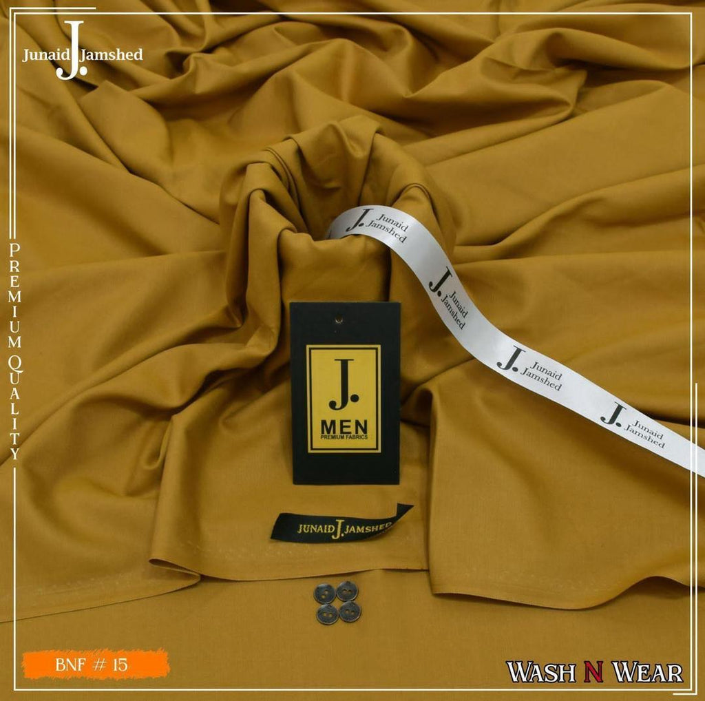 Junaid Jamshed Wash & Wear Mustard Suit Fabric for Men – Premium Quality