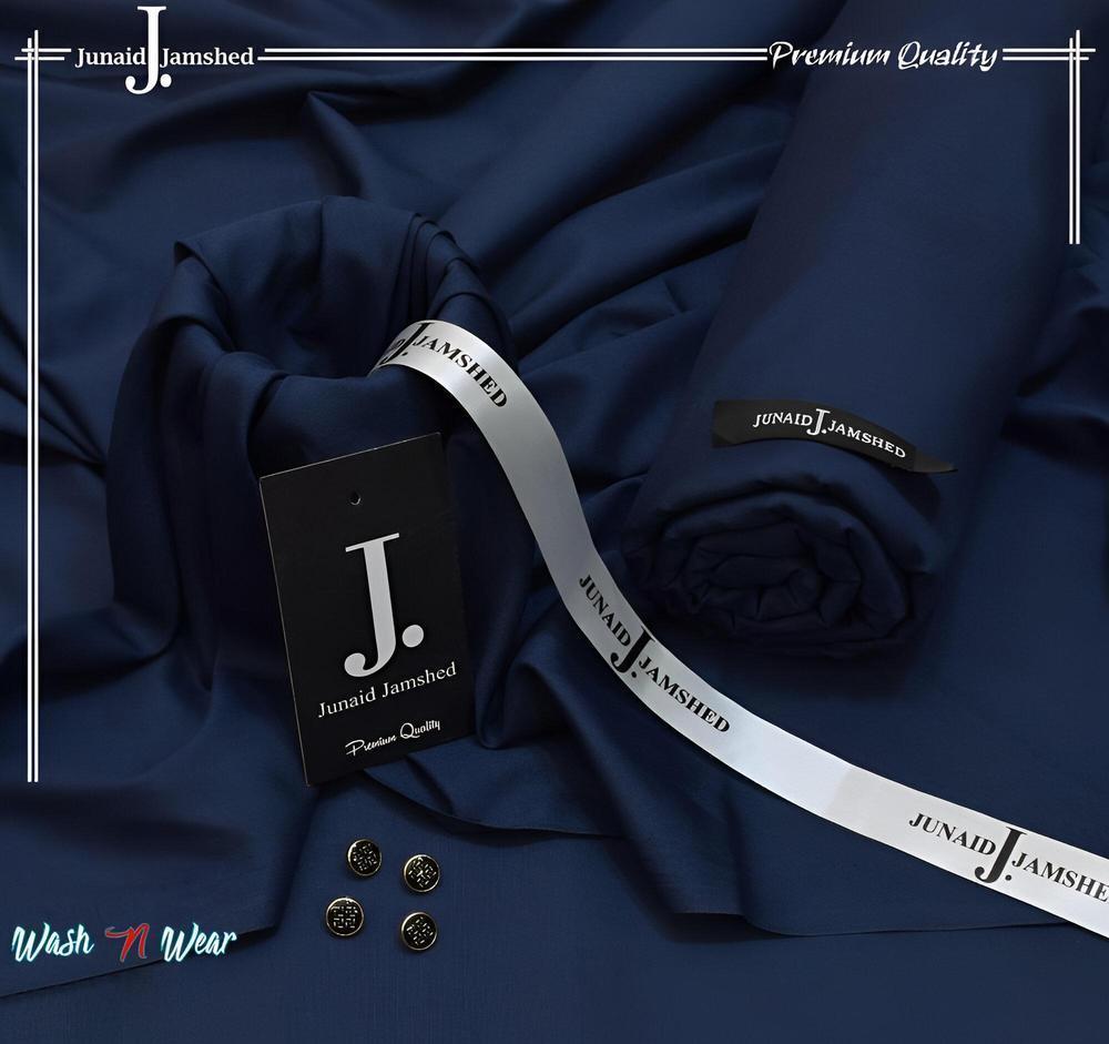 Junaid Jamshed Wash & Wear Blue Suit Fabric for Men – Premium Quality