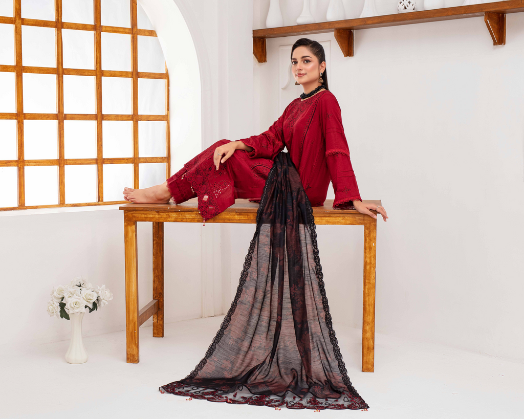 RAKHNA Zamna Exclusive Viscose Embroidered Suit (3-Piece)